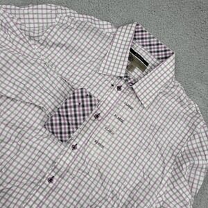 JHANE BARNES Slim Fit Mens Shirt XL Extra Large Gingham Check Flip Cuff